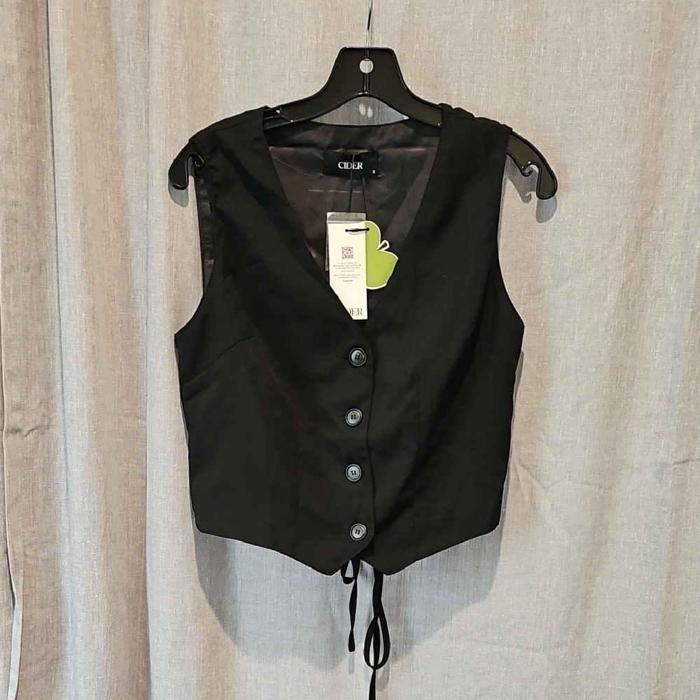 Cider Black Buttoned Tie Back Vest